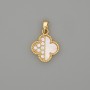 Clover Pendant Charm, Mother-of-Pearl, Gold-Tone Metal with White Rhinestones, 22x14mm+