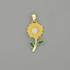 Sunflower Pendant Charm, Enamel, Gold-Tone Metal with White Rhinestones, 25x10mm+