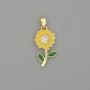 Sunflower Pendant Charm, Enamel, Gold-Tone Metal with White Rhinestones, 25x10mm+