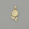 Sunflower Pendant Charm, Gold-Tone Metal with White Rhinestones, 26x12mm+