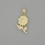 Sunflower Pendant Charm, Gold-Tone Metal with White Rhinestones, 26x12mm+