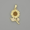 Sunflower Pendant Charm, Gold-Tone Metal with White Rhinestones, 30x17mm+