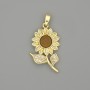 Sunflower Pendant Charm, Gold-Tone Metal with White Rhinestones, 30x17mm+