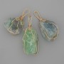 Fluorite Pendant Raw Stone in Gold-Toned Wire Wrap 55x26mm+/- Assorted Size