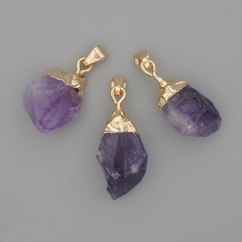 Amethyst Pendant Rough Stone Gold-Tone Metal 29x16mm+