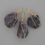 Amethyst Pendant Rough Stone in Gold-Tone Wire Wrap 52x30mm+