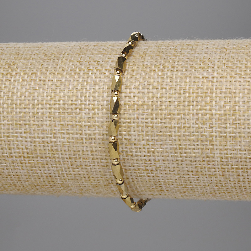 Bracelet Czech Crystal Gold-Tone Faceted Cylinder 5x3mm+- Bead 2mm+-, 18cm Length Stretch