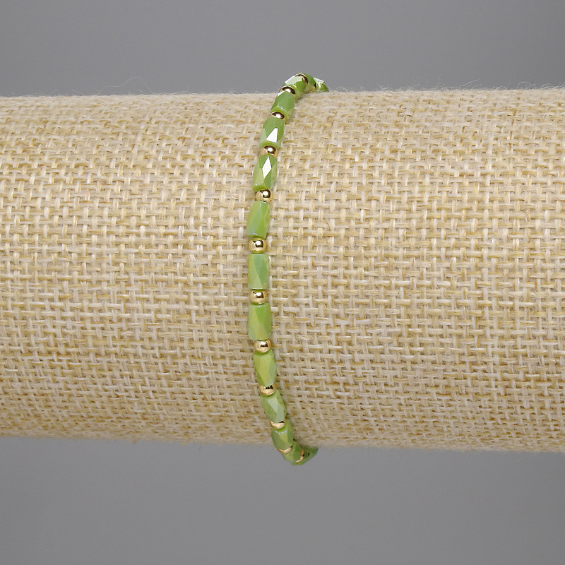 Bracelet Czech Crystal Faceted Cylinder 5x3mm+- Bead 2mm+-, 18cm Length Stretch