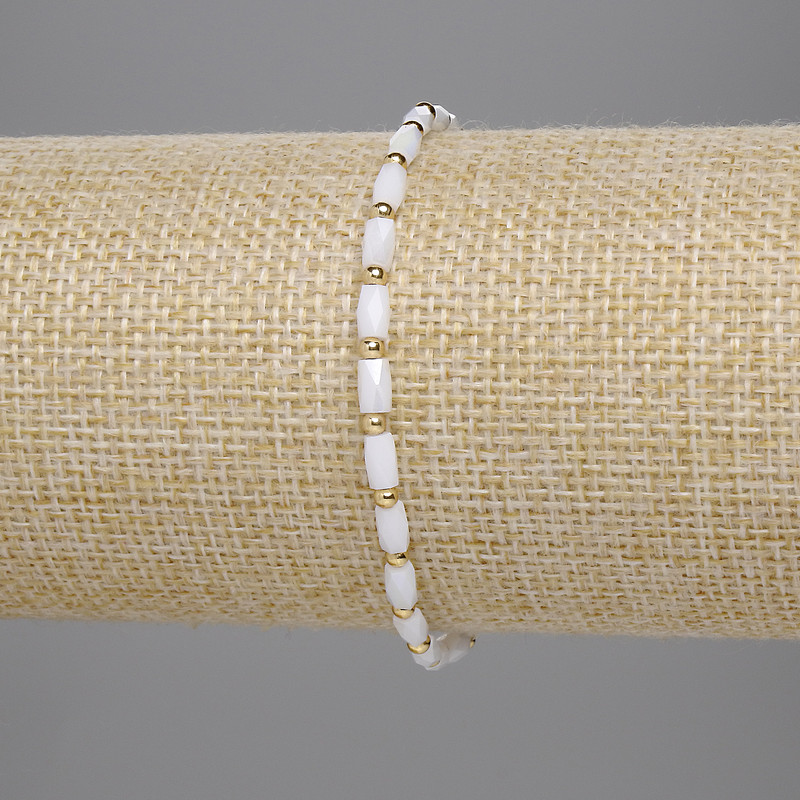 Bracelet Czech Crystal White Faceted Cylinder 5x3mm+- Bead 2mm+-, 18cm Length Stretch