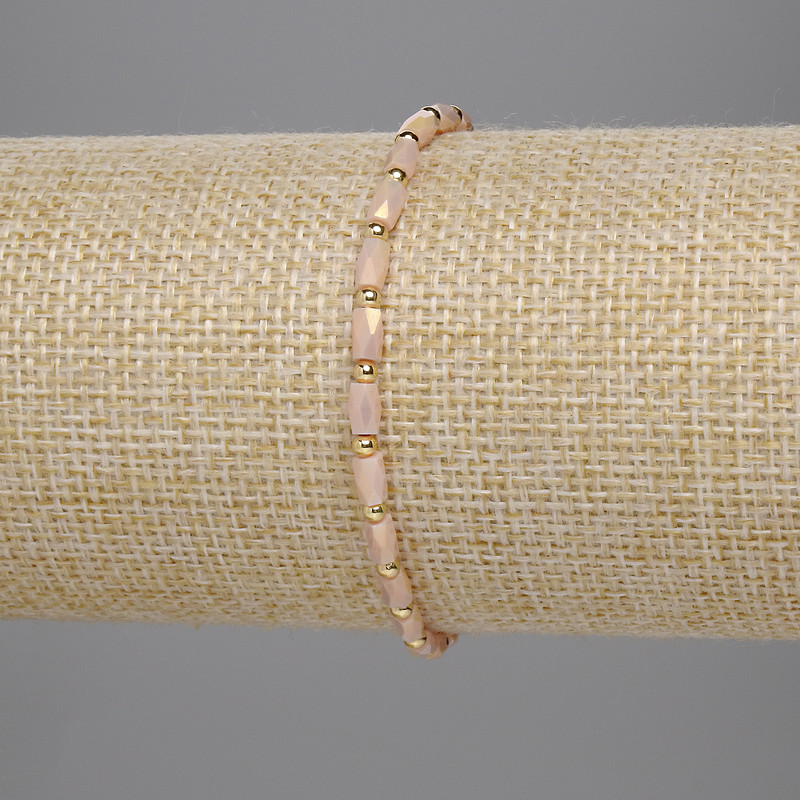 Bracelet Czech Crystal Beige Faceted Cylinder 5x3mm+- Bead 2mm+-, 18cm Length Stretch