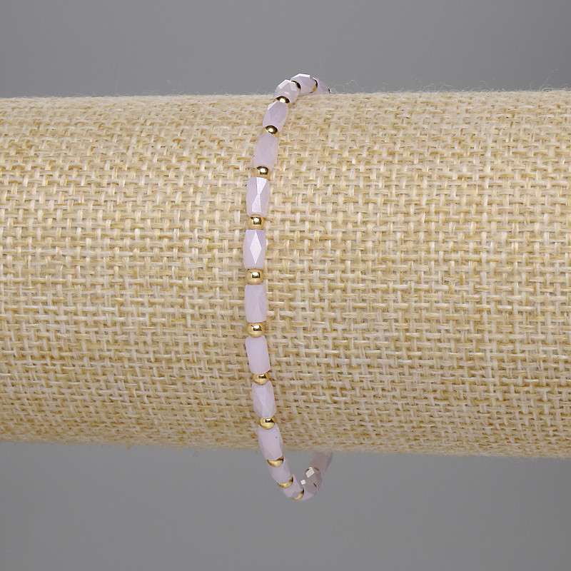 Bracelet Czech Crystal Pink Faceted Cylinder 5x3mm+- Bead 2mm+-, 18cm Length Stretch