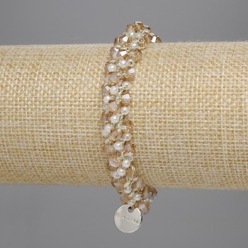 Hair Tie White Beads 3mm+- Faceted Beads 4, 5x4mm+