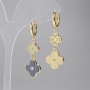 Clover Earrings, grey, white rhinestones, gold-tone metal, diameter 10mm+/-, diameter 14mm+/-, length 42mm+
