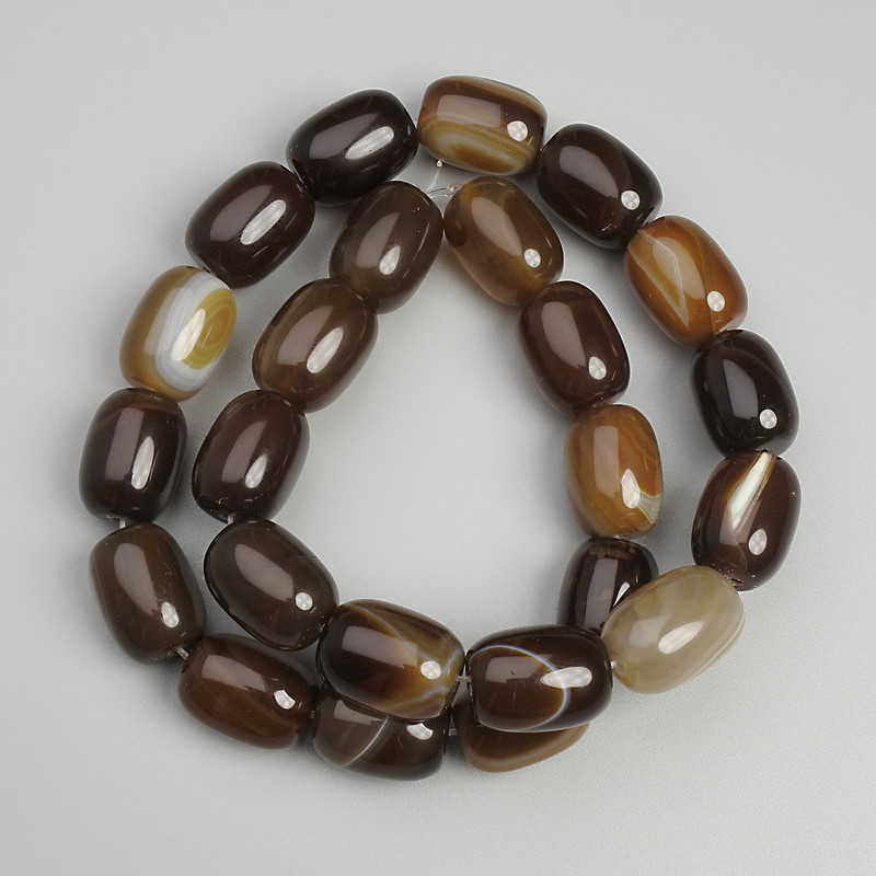 Agate Barrel Beads, diameter 15x12mm+/-, length 38cm+/- on fishing line