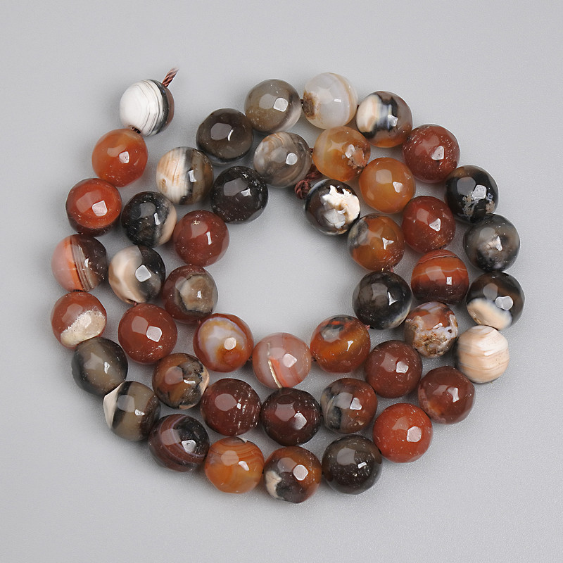 Clearance! Agate Faceted Round Beads, diameter 8mm+/-, length 37cm+/- on thread