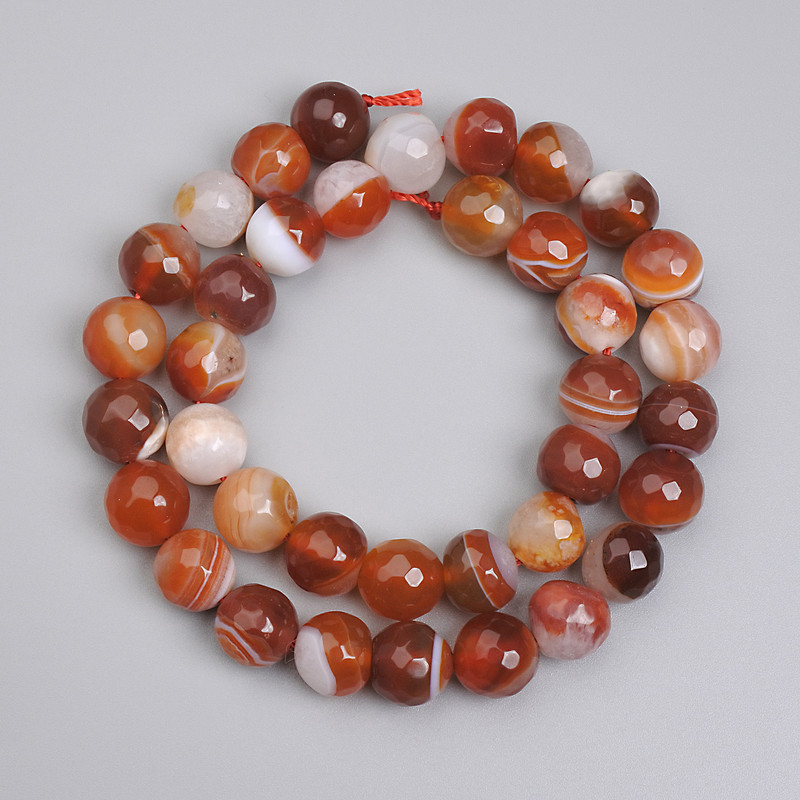 Agate Faceted Round Beads, diameter 10mm+/-, length 36cm+/- on thread