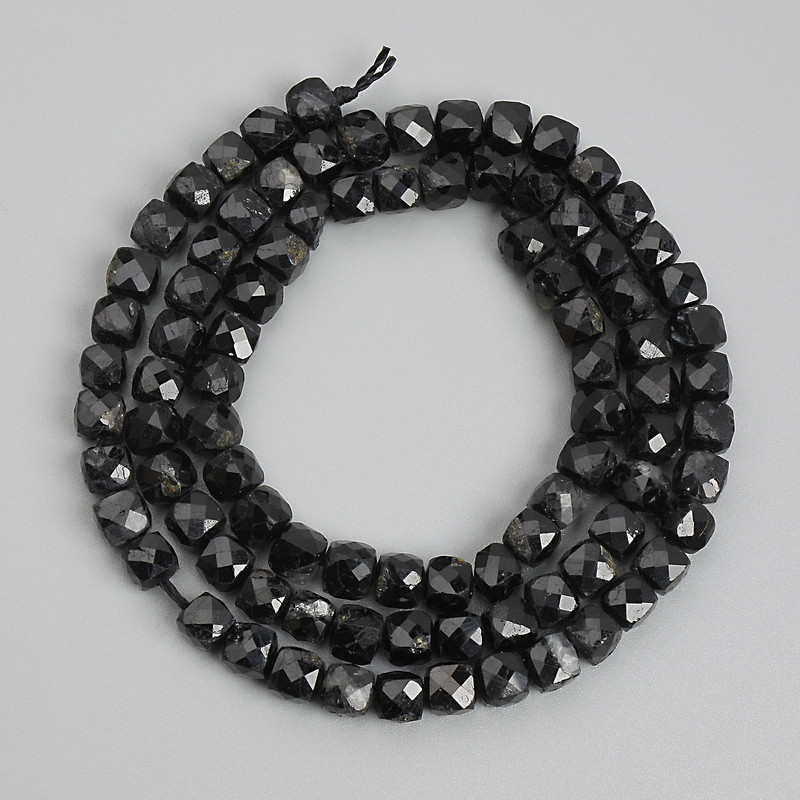 Clearance! Black Tourmaline Beads Faceted Cube, Diameter 4x4mm+- on Thread, Length 39cm+