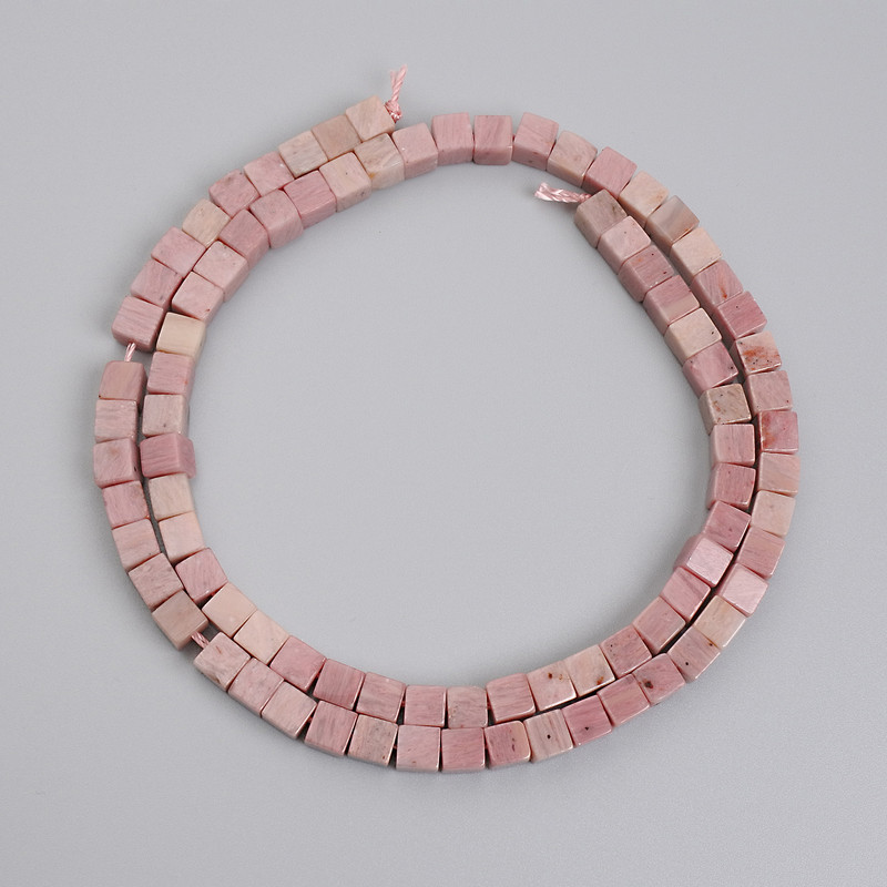 Rhodonite Beads Cube, 4.5×4.5mm, on thread, length 38cm+