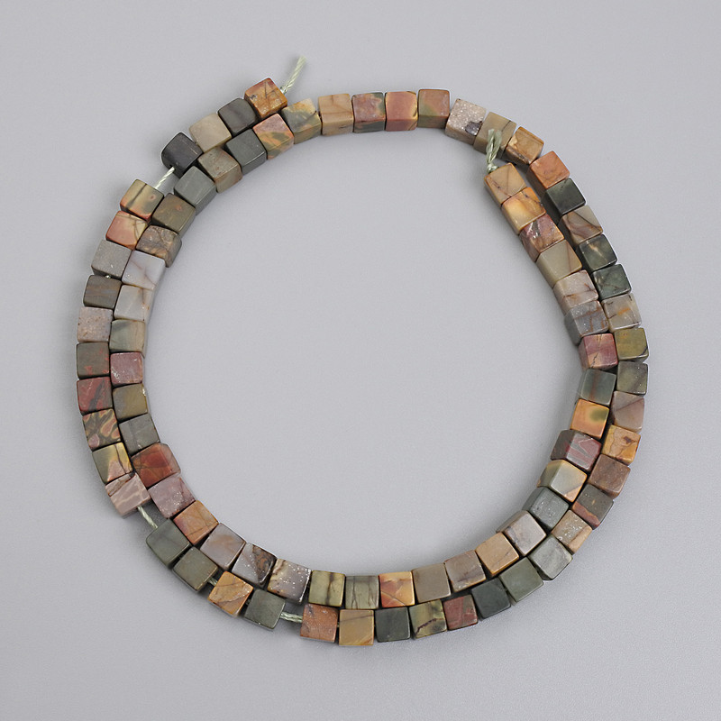 Picasso Jasper Cube Beads, diameter 4.5x4.5mm+- on a thread, length 39cm+