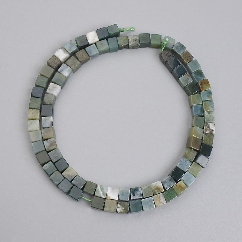 Green Jasper Cube Beads, diameter 4.5x4.5mm+- on a thread, length 39cm+