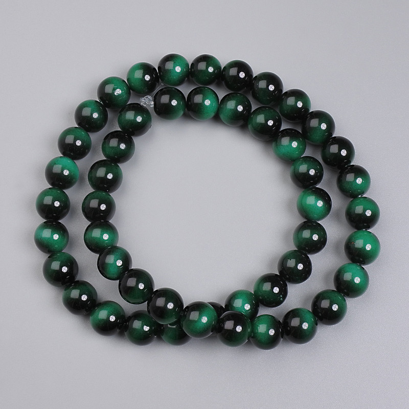 Green Tiger's Eye (Pressed) Smooth Round Beads, diameter 8mm+- on fishing line, length 37cm+