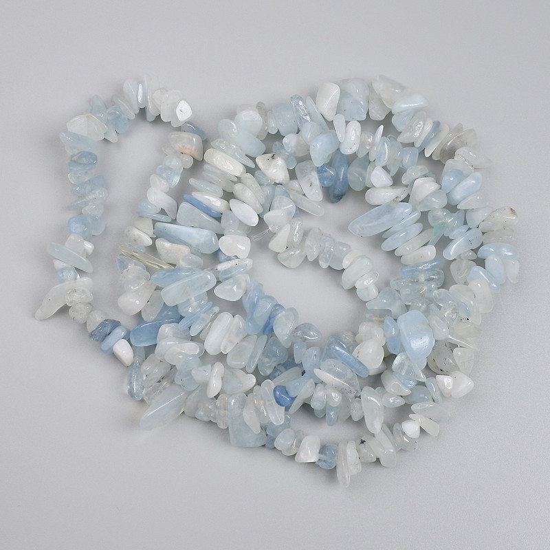Aquamarine Chip Beads, diameter 7-12x2-5mm+-, length 78cm+- on nylon thread