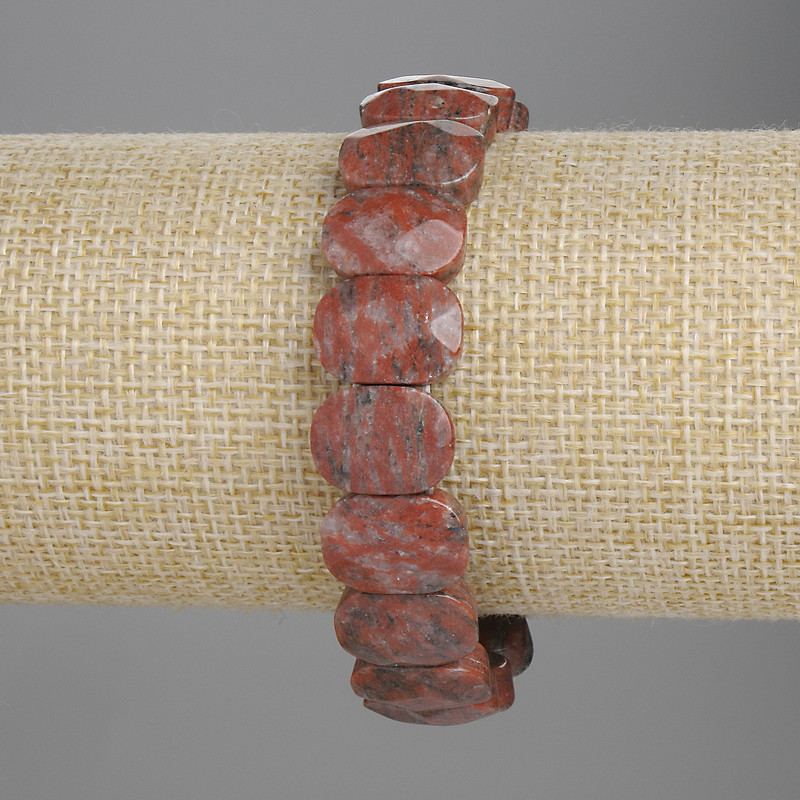 Red Jasper Bracelet, faceted link 15x10mm+-, length 18cm+- stretch