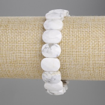 Cacholong Bracelet, faceted link 14x10mm+-, length 18cm+- stretch