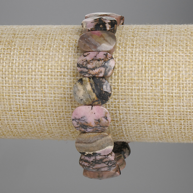 Rhodonite Bracelet, faceted link 15x10mm+-, length 18cm+- stretch