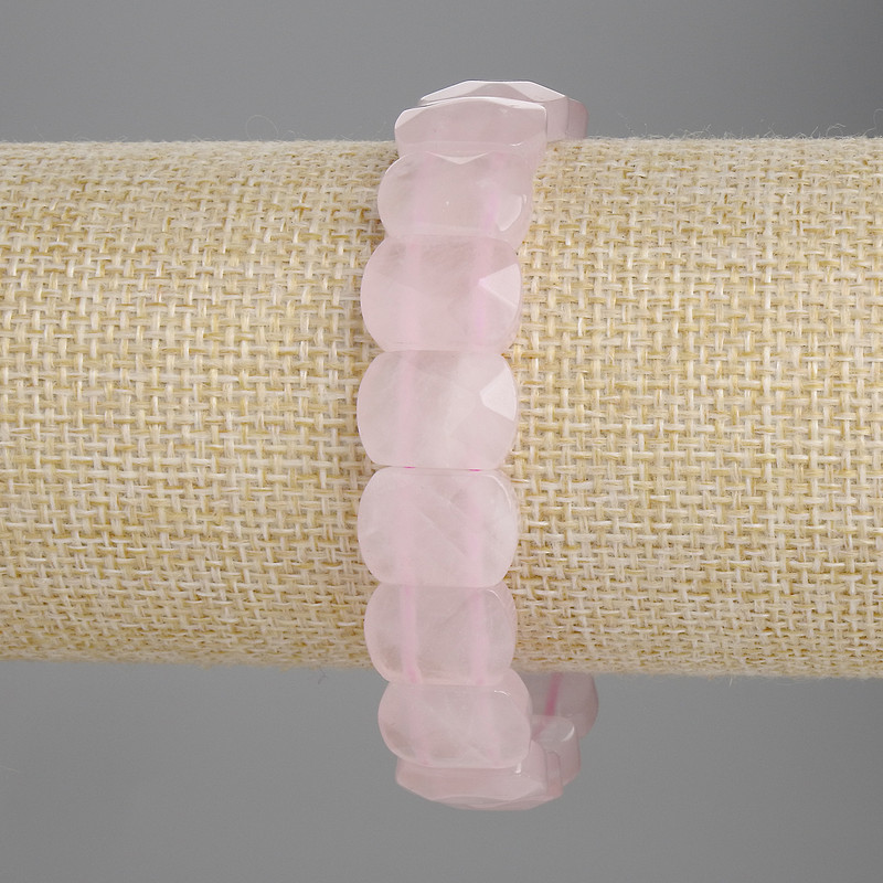 Rose Quartz Bracelet, faceted link 14x10mm+-, length 18cm+- stretch