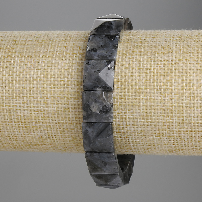 Larvikite Bracelet, faceted link 12x12mm+-, length 18cm+- stretch