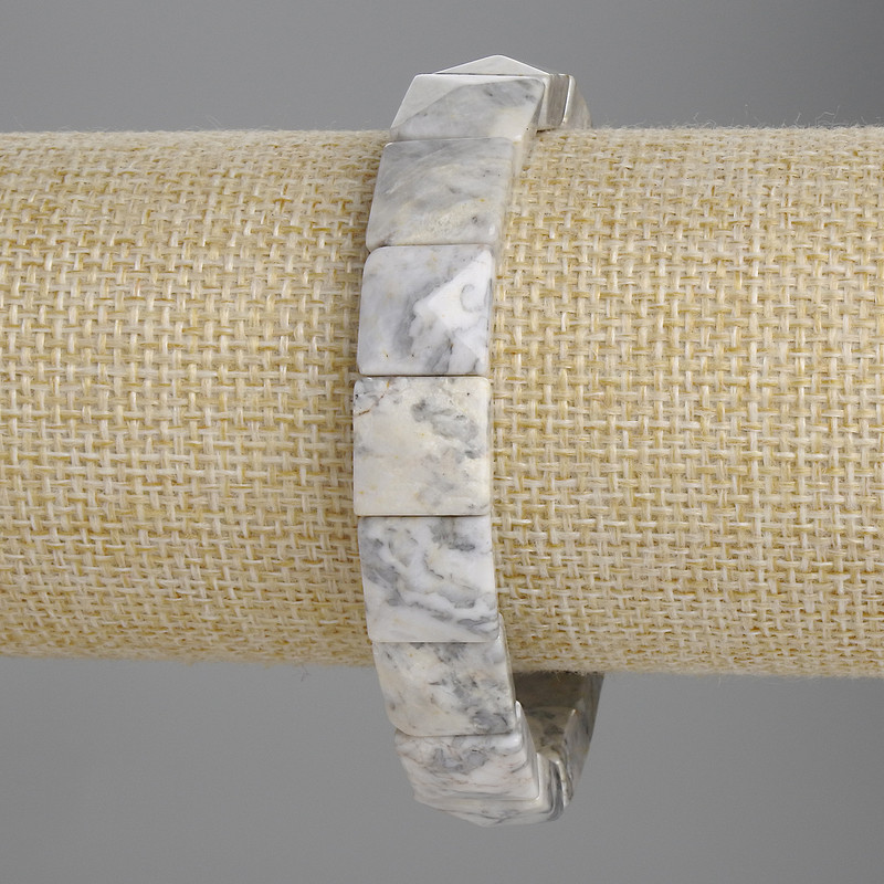 Bracelet Grey Jasper Faceted Link 12x12mm+/-, Length 18cm+/- Stretch