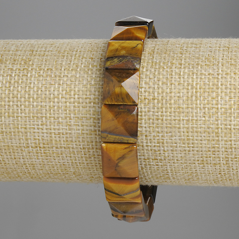 Tiger's Eye Bracelet, Faceted Beads 12x12mm+/-, Length 18cm+/- Stretch