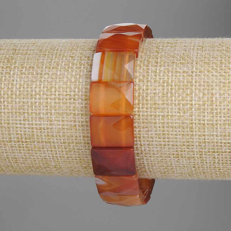 Carnelian Bracelet, Faceted Beads 15x11mm+/-, Length 18cm+/- Stretch