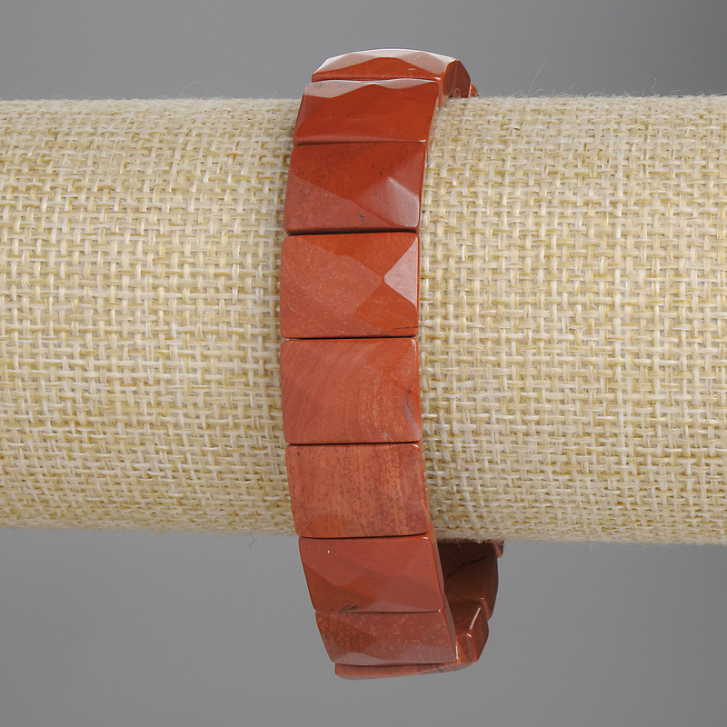 Red Jasper Bracelet, Faceted Beads 15x11mm+/-, Length 18cm+/- Stretch