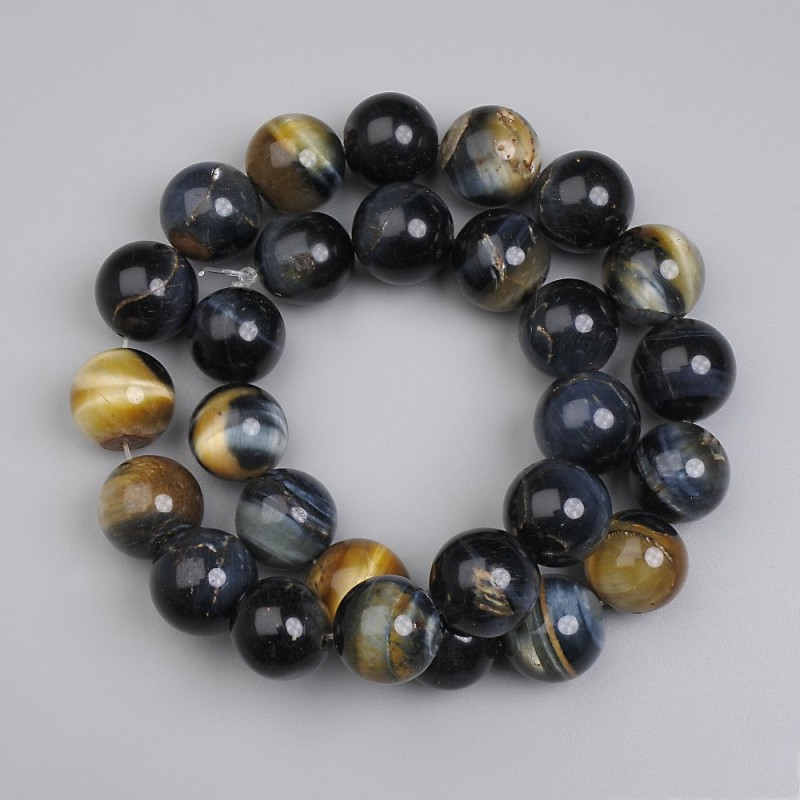 Hawk's Eye Beads, Smooth Round, Diameter 14mm+- on Nylon Thread, Length 38cm+