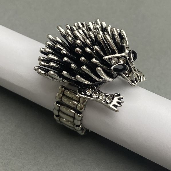 Sonic the Hedgehog Ring 30x33x17mm+/-, White and Black Rhinestones, Silver-Tone Metal, on Elastic Band, 10x5mm+ Link