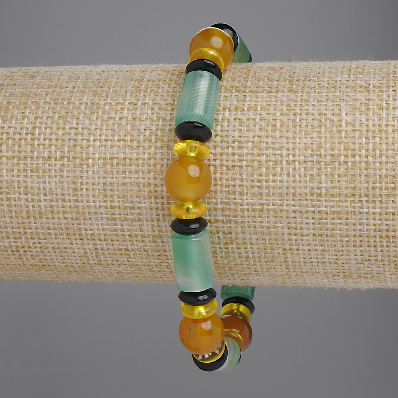 Agate Cylinder Bracelet, Diameter 12x8mm+/-, Rondelle 8x3mm+/-, Bead 10mm+/-, Length 22cm+/-, Stretch