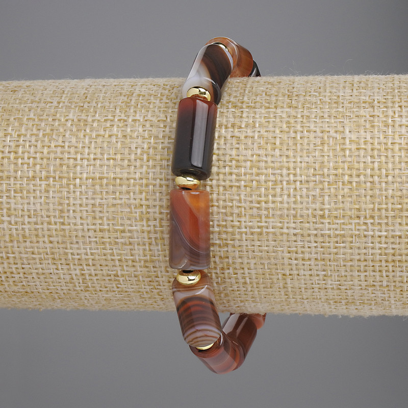 Agate Bracelet, Cylinder, Diameter 15x8mm +/-, with Metal Inserts, Length 18cm +/- Stretch