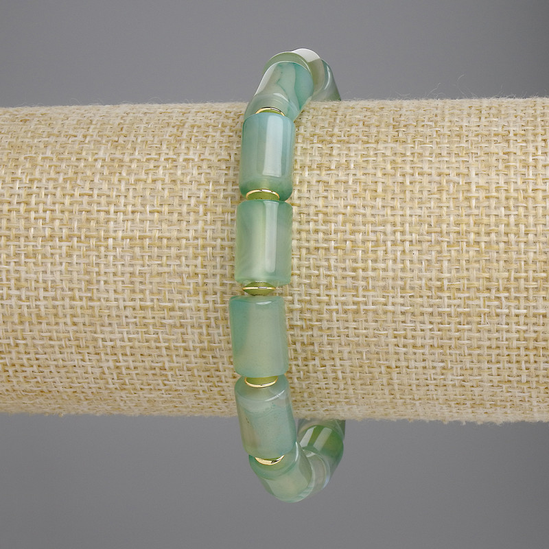 Agate Cylinder Bracelet, diameter 11.5x7.5mm+- with metal inserts, length 18cm+- stretch