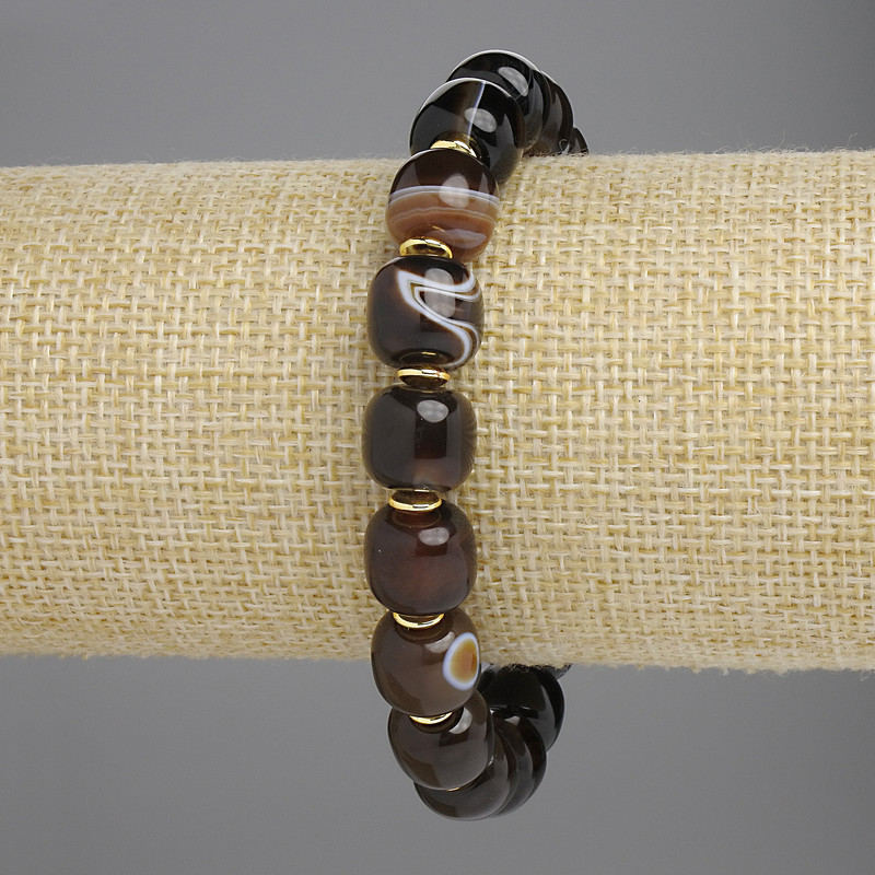 Agate Cylinder Bracelet, diameter 9x10.5mm+- with metal inserts, length 18cm+- stretch