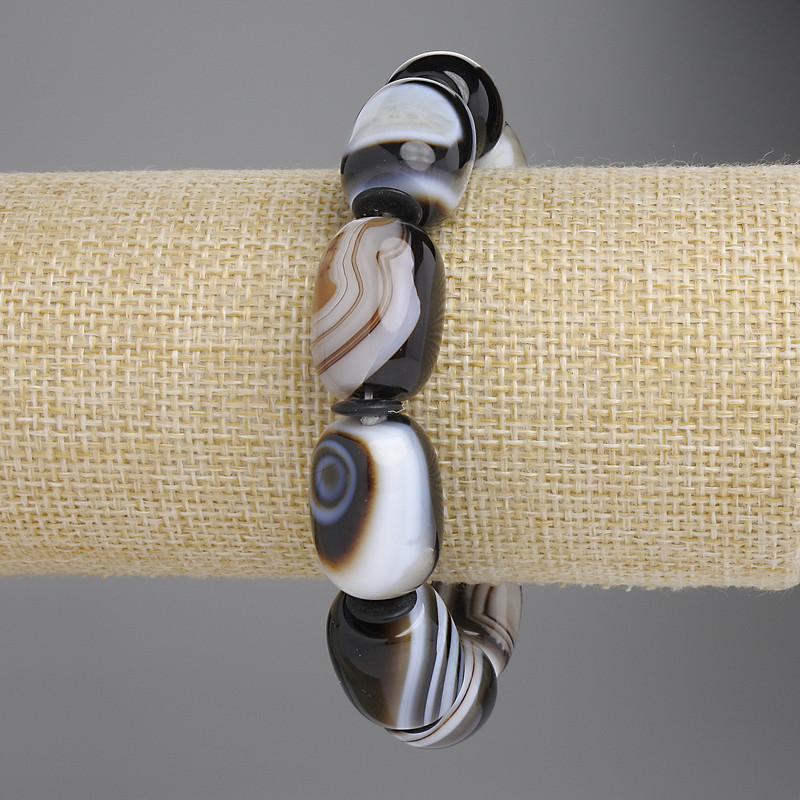 Agate Barrel Bracelet, diameter 19x15mm+- rondelle 8x1mm+-, length 18cm+- stretch