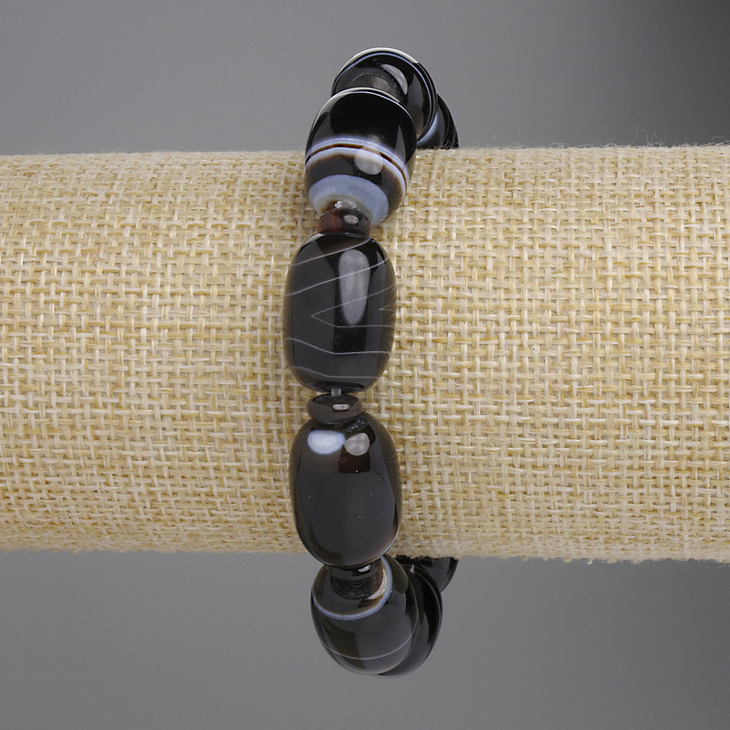 Agate Barrel Bracelet, diameter 18x13mm+- rondelle 6x3mm+-, length 18cm+- stretch