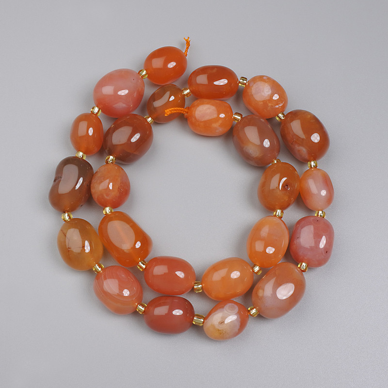 Carnelian Tumbled Beads, Diameter 13-16x9-13mm+- Seed Beads 3mm+- on a String, Length 40cm+