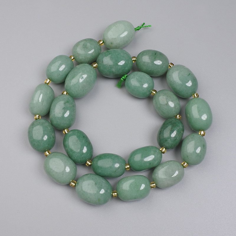 Jade Tumbled Beads, Diameter 14-18x12-14mm+- Seed Beads 3mm+- on a String, Length 40cm+