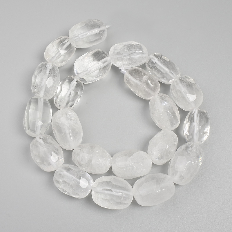 Rock Crystal Faceted Tumbled Beads, Diameter 16-19x11-15mm+- on a String, Length 40cm+