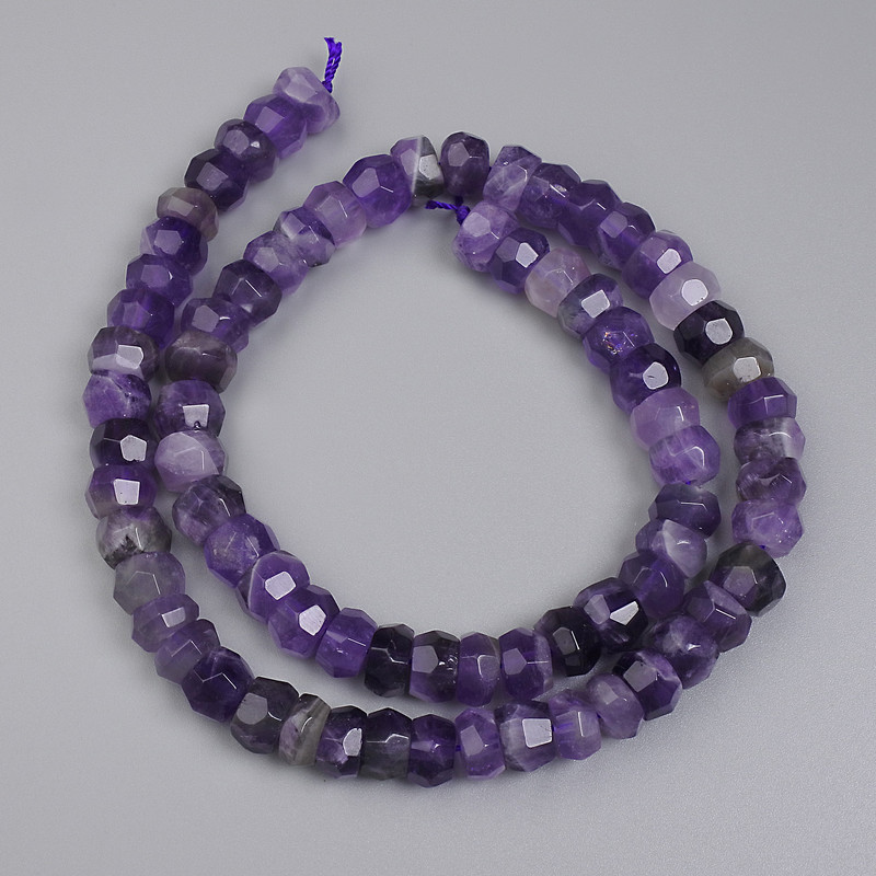 Faceted Amethyst Rondelle Beads on Thread, 8x5mm, 39cm Length