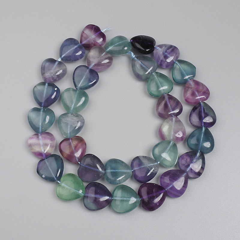 Fluorite Heart Beads, diameter 12mm+- on a strand, length 38cm+