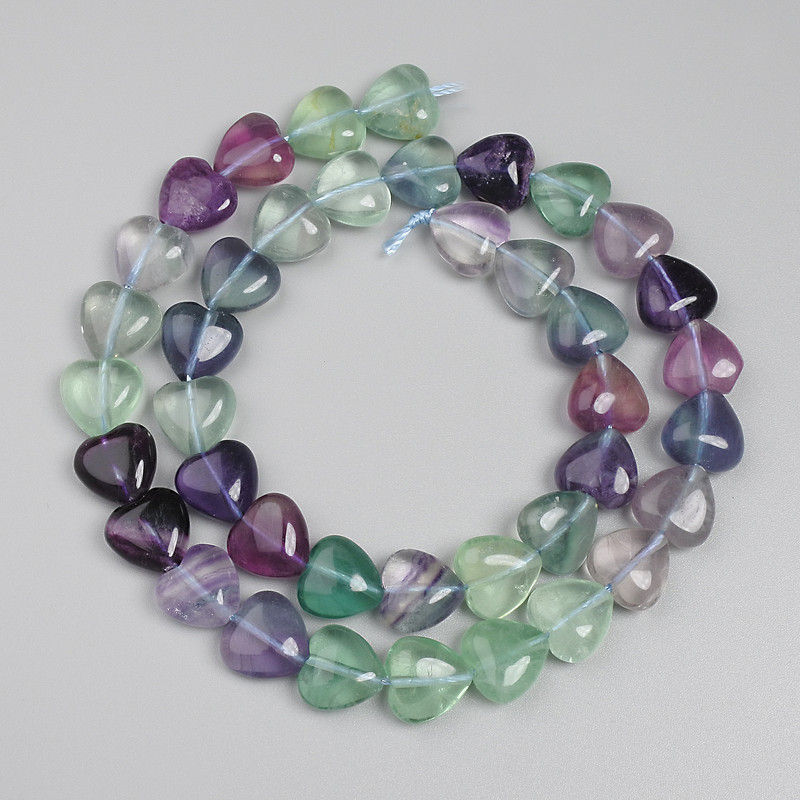Fluorite Heart Beads, diameter 10mm+- on a strand, length 38cm+