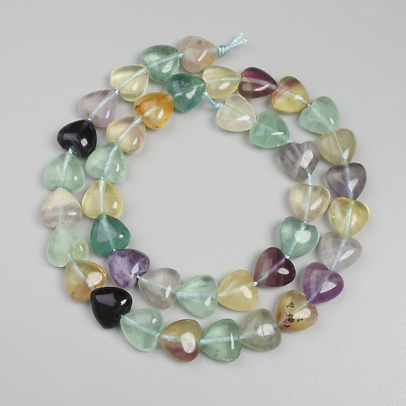 Fluorite Heart Beads, diameter 10mm+- on a strand, length 37cm+